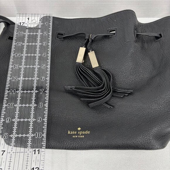 Kate Spade Grey Street Cooper Drawstring Bag Black Leather Gold Tone Crossbody - Picture 11 of 13